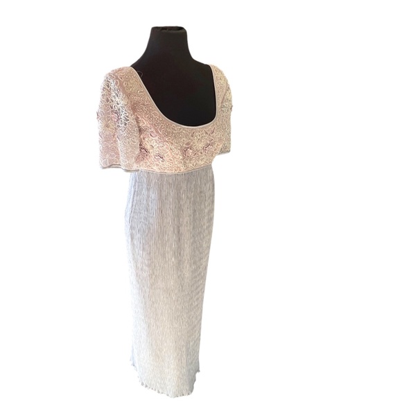 Vintage Cattiva New York Beaded Embroidered Blue Gray Women's Evening Dress, 6
